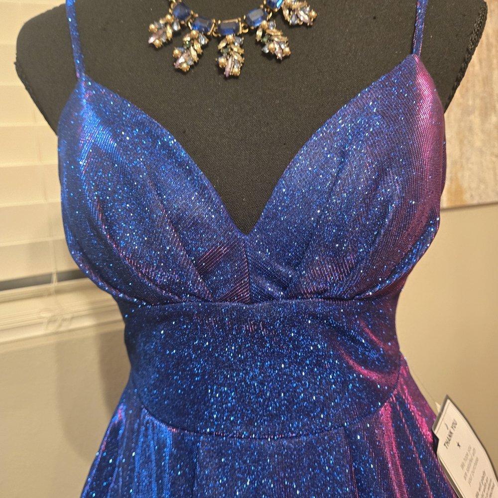 B Darlin Blue to Purple Glitter Ombre Mini Dress - Picture 2 of 5